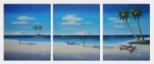 Getaway at Beach Side - 3 Canvas Set Oil Painting Seascape America Naturalism 24 x 60 inches