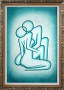 Modern Painting of Kiss Oil Portraits Couple Ornate Antique Dark Gold Wood Frame 42 x 30 inches