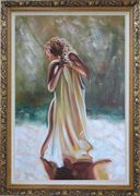 Dancing Nude Wrapped with Sheet Oil Painting Portraits Woman Impressionism Ornate Antique Dark Gold Wood Frame 42 x 30 inches