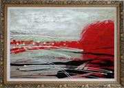 Red, White and Black Modern Art Oil Painting Nonobjective Decorative Ornate Antique Dark Gold Wood Frame 30 x 42 inches