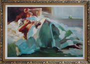 Girl Takes a Nap Under Summer Sunshine Oil Painting Portraits Woman Impressionism Ornate Antique Dark Gold Wood Frame 30 x 42 inches