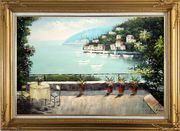 The Quiet Bay Oil Painting Mediterranean Naturalism Gold Wood Frame with Deco Corners 31 x 43 inches