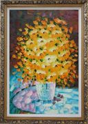 Bouquet of Flowers in a Blue Vase Oil Painting Still Life Classic Ornate Antique Dark Gold Wood Frame 42 x 30 inches