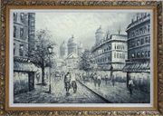 Black and White Basilica of the Sacred Heart of Paris Oil Painting Cityscape Impressionism Ornate Antique Dark Gold Wood Frame 30 x 42 inches