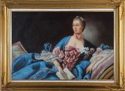 Lady In Gorgeous Costumes Reclining On Bed With Book Oil Painting Portraits Woman Classic Gold Wood Frame with Deco Corners 31 x 43 inches