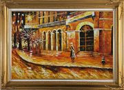At the Hall Gate Oil Painting Cityscape Modern Gold Wood Frame with Deco Corners 31 x 43 inches