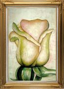 Yellow Rose Bud Oil Painting Flower Decorative Gold Wood Frame with Deco Corners 43 x 31 inches