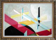 Suprematist Composition Oil Painting Nonobjective Modern Ornate Antique Dark Gold Wood Frame 30 x 42 inches