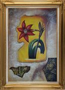 Abstract Modern Red Lily Flower Oil Painting Gold Wood Frame with Deco Corners 43 x 31 inches