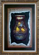 Precious Vase Oil Painting Still Life Modern Ornate Antique Dark Gold Wood Frame 42 x 30 inches
