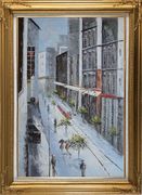 Winter Snow Covered City Street at Christmas Time Oil Painting Cityscape America Impressionism Gold Wood Frame with Deco Corners 43 x 31 inches
