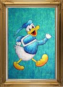 Cute Lovely Happy Donald Oil Painting Animal Bird Duck Modern Gold Wood Frame with Deco Corners 43 x 31 inches