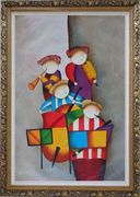 Musical Ensemble Oil Painting Portraits Musician Modern Ornate Antique Dark Gold Wood Frame 42 x 30 inches