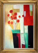 Red Blooming Flowers Oil Painting Decorative Gold Wood Frame with Deco Corners 43 x 31 inches