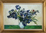 Irises, Van Gogh Reproduction Oil Painting Flower Still Life Post Impressionism Gold Wood Frame with Deco Corners 31 x 43 inches