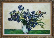 Irises, Van Gogh Reproduction Oil Painting Flower Still Life Post Impressionism Ornate Antique Dark Gold Wood Frame 30 x 42 inches