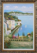 Mediterranean Memory Oil Painting Naturalism Ornate Antique Dark Gold Wood Frame 42 x 30 inches