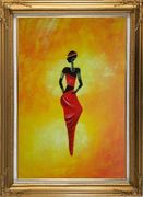 Lady in Red II Oil Painting Portraits Woman Dancer Modern Gold Wood Frame with Deco Corners 43 x 31 inches