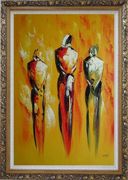 Modern Painting of Working Men Oil Portraits Ornate Antique Dark Gold Wood Frame 42 x 30 inches