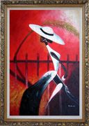Girl in White Oil Painting Portraits Woman Modern Ornate Antique Dark Gold Wood Frame 42 x 30 inches