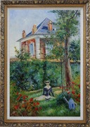 Girl in the Garden at Bellevue, Edouard Manet Oil Painting France Impressionism Ornate Antique Dark Gold Wood Frame 42 x 30 inches