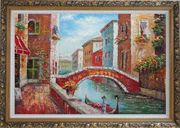 Pleasant Noon Time At Tranquil Street of Venice Oil Painting Italy Impressionism Ornate Antique Dark Gold Wood Frame 30 x 42 inches