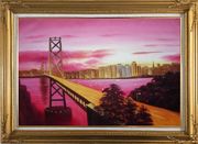 Bay Bridge To San Francisco From Treasure Island  Oil Painting  Gold Wood Frame with Deco Corners 31