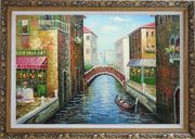 Sunny Day In Venice Oil Painting Italy Naturalism Ornate Antique Dark Gold Wood Frame 30 x 42 inches