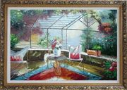 Garden Pleasure Oil Painting Italy Naturalism Ornate Antique Dark Gold Wood Frame 30 x 42 inches