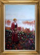 A Garden above the Seine Oil Painting Portraits Woman Classic Gold Wood Frame with Deco Corners 43 x 31 inches