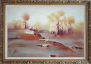 Modern Painting of Trees in White and Red Background Oil Landscape Impressionism Ornate Antique Dark Gold Wood Frame 30 x 42 inches