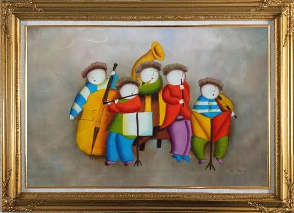 Framed Musician Oil Painting Portraits Modern Gold Wood Frame with Deco Corners 31 x 43 Inches