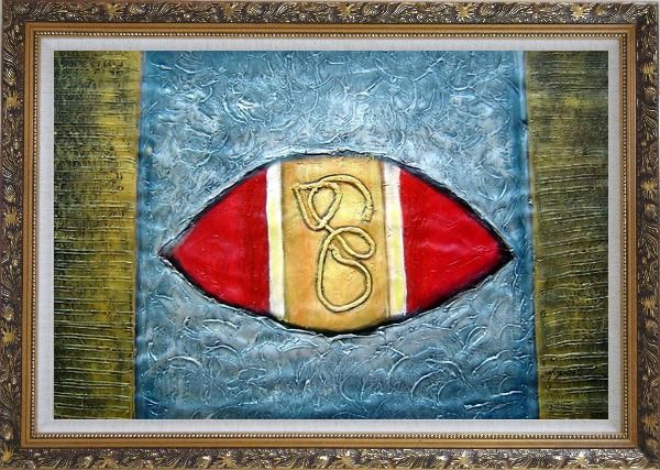 Framed Texture Abstract Oil Painting Nonobjective Modern Ornate Antique Dark Gold Wood Frame 30 x 42 Inches